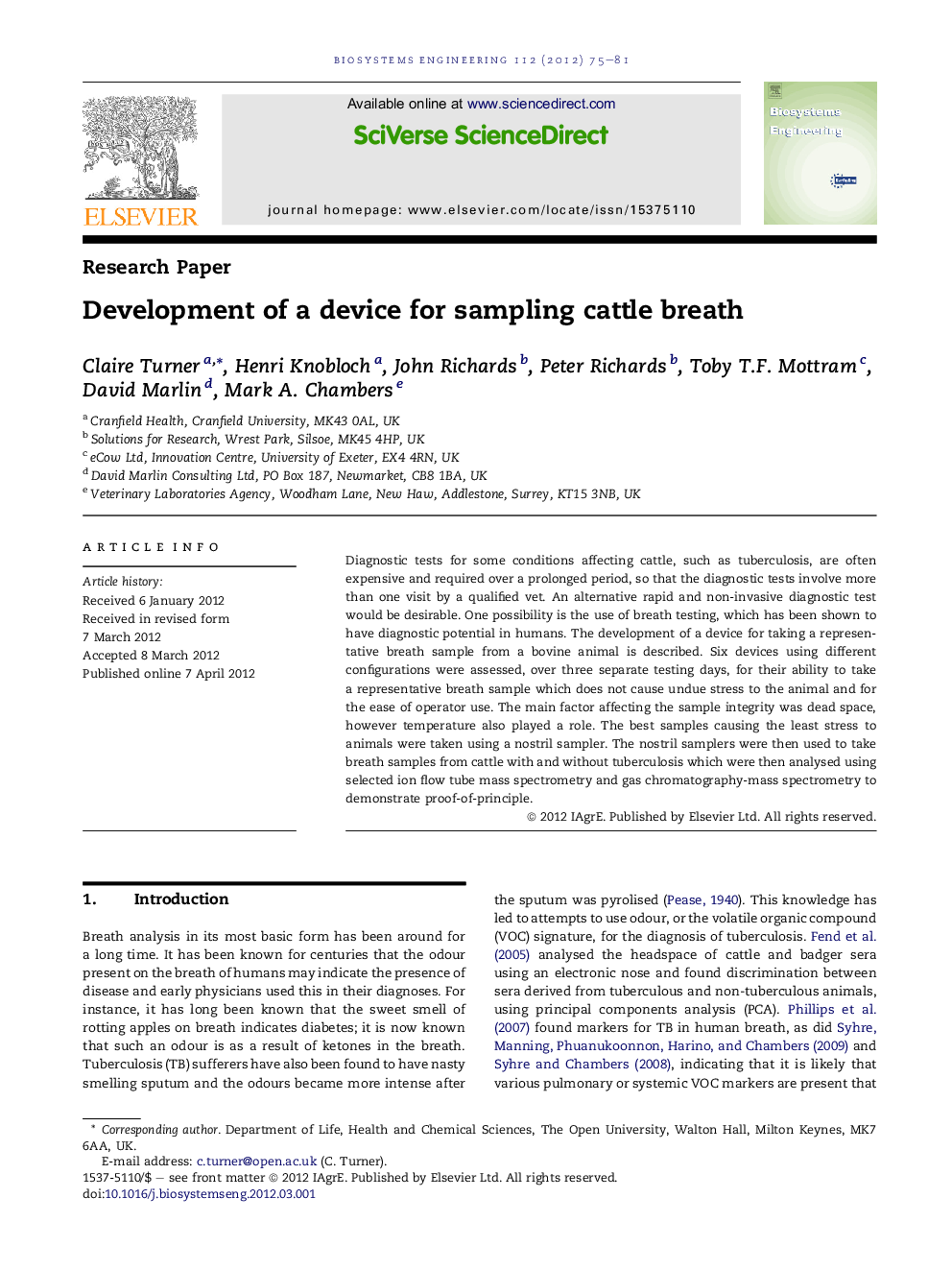 Development of a device for sampling cattle breath