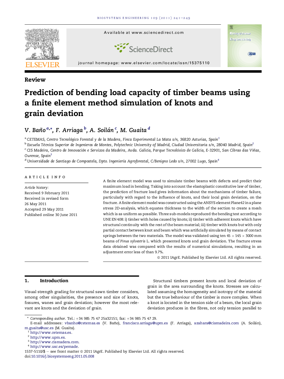 Prediction of bending load capacity of timber beams using a finite element method simulation of knots and grain deviation