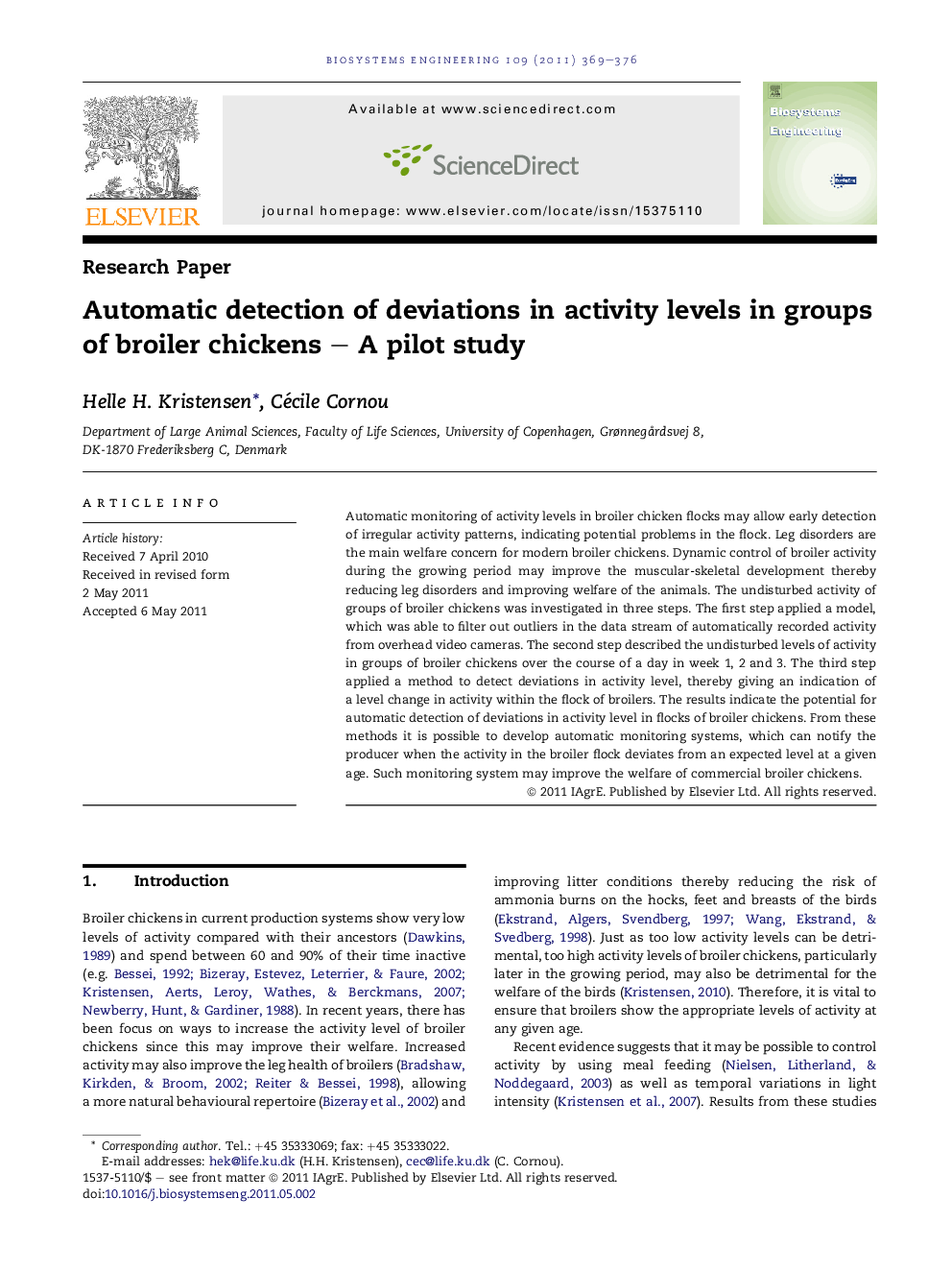 Automatic detection of deviations in activity levels in groups of broiler chickens – A pilot study