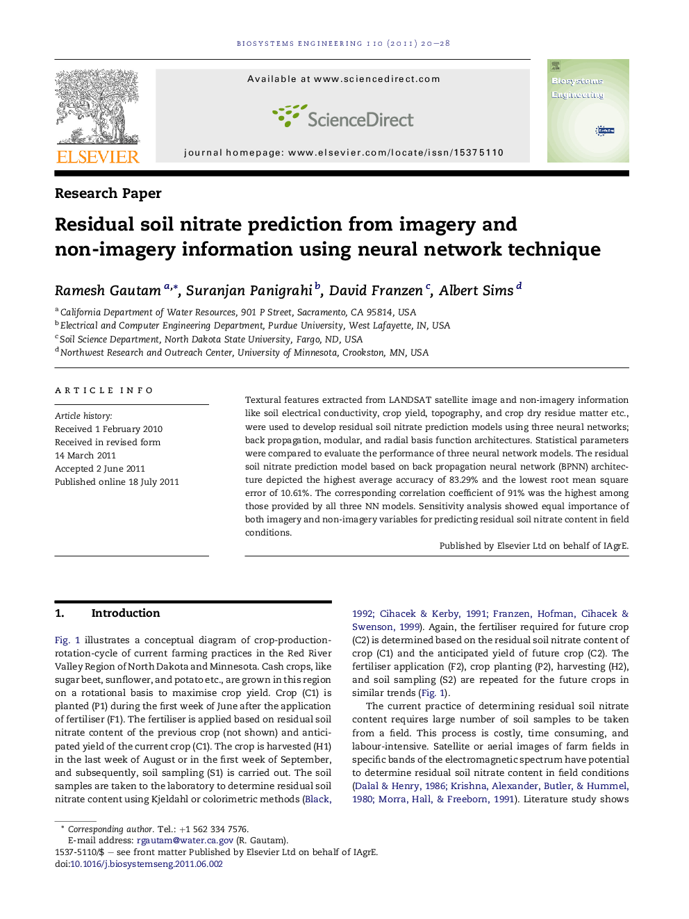 Residual soil nitrate prediction from imagery and non-imagery information using neural network technique