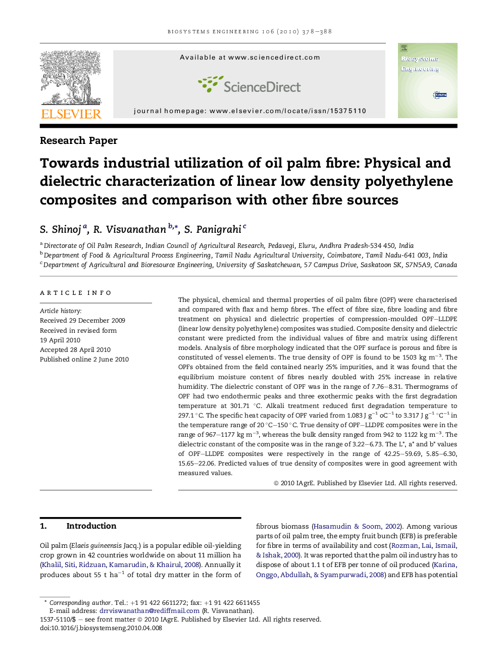 Towards industrial utilization of oil palm fibre: Physical and dielectric characterization of linear low density polyethylene composites and comparison with other fibre sources