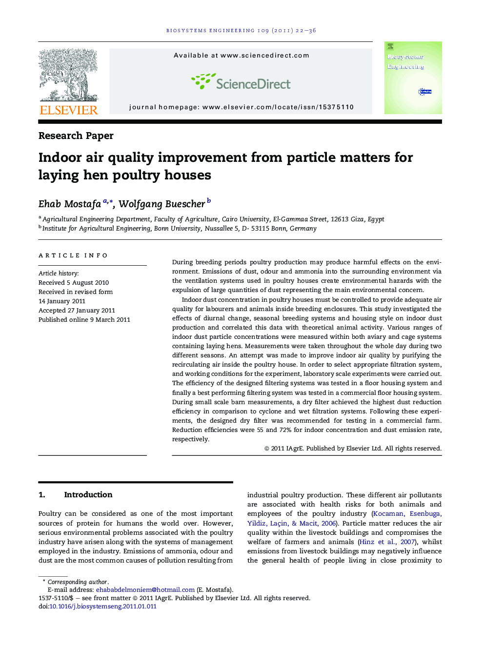 Indoor air quality improvement from particle matters for laying hen poultry houses