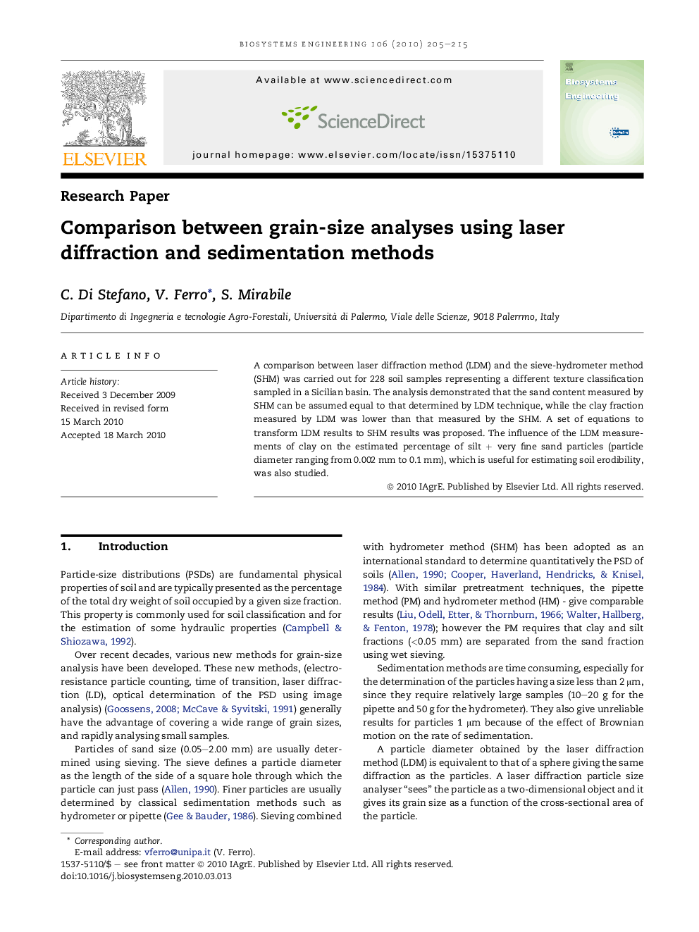 Comparison between grain-size analyses using laser diffraction and sedimentation methods