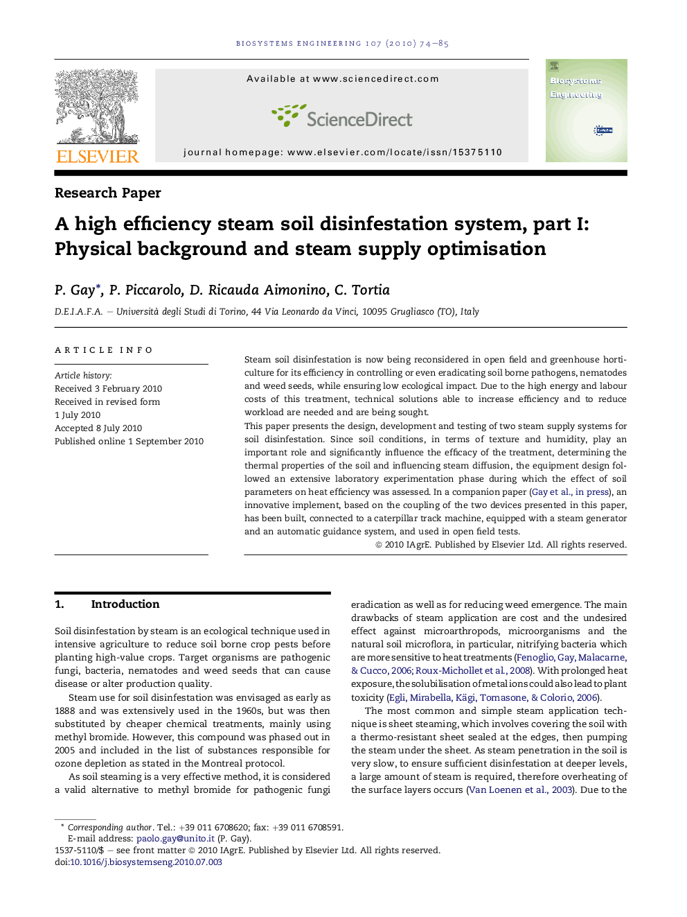 A high efficiency steam soil disinfestation system, part I: Physical background and steam supply optimisation