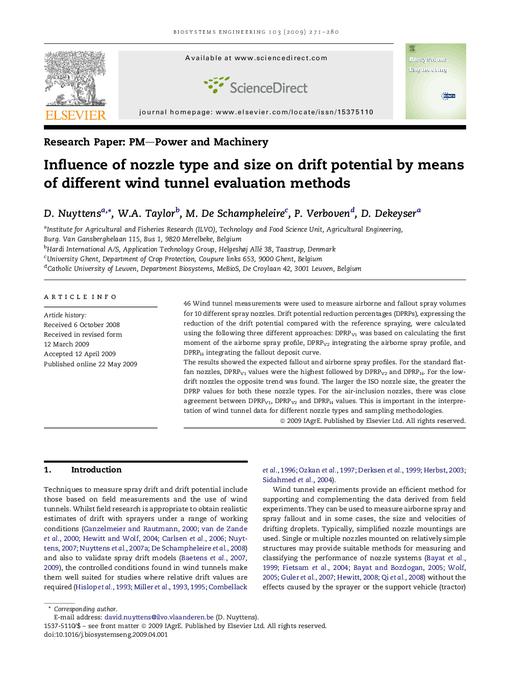 Influence of nozzle type and size on drift potential by means of different wind tunnel evaluation methods