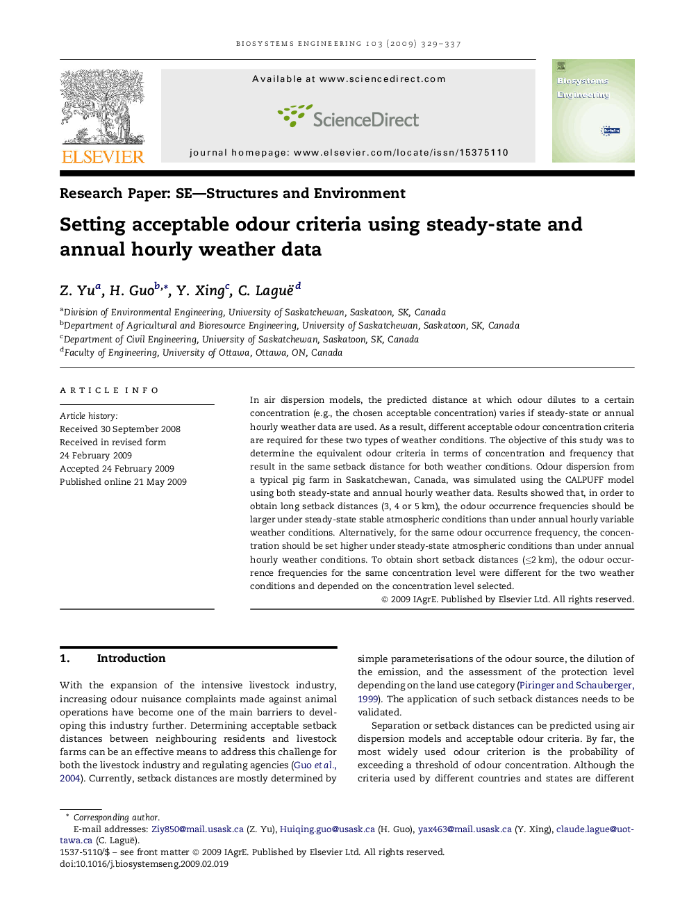Setting acceptable odour criteria using steady-state and annual hourly weather data