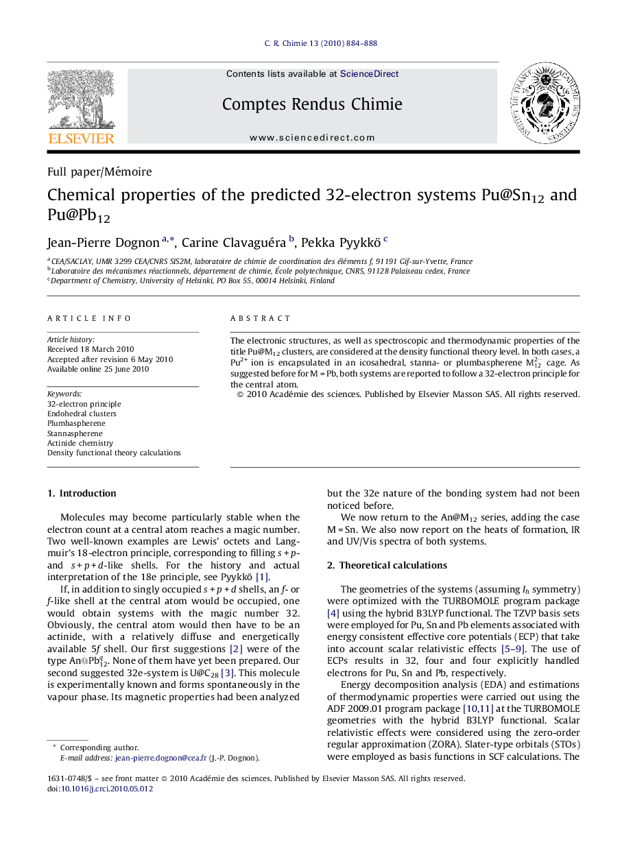 Chemical properties of the predicted 32-electron systems Pu@Sn12 and Pu@Pb12