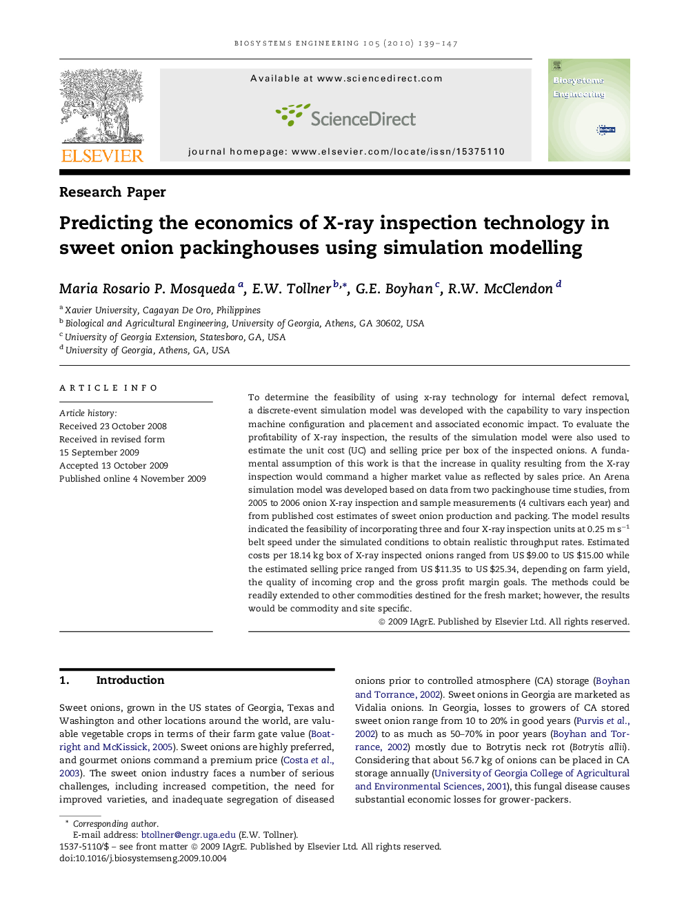 Predicting the economics of X-ray inspection technology in sweet onion packinghouses using simulation modelling