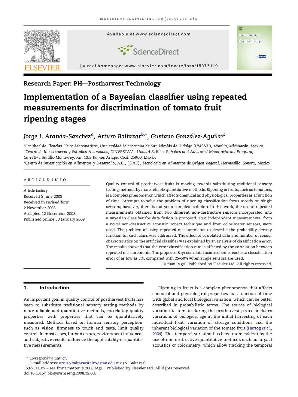 Implementation of a Bayesian classifier using repeated measurements for discrimination of tomato fruit ripening stages