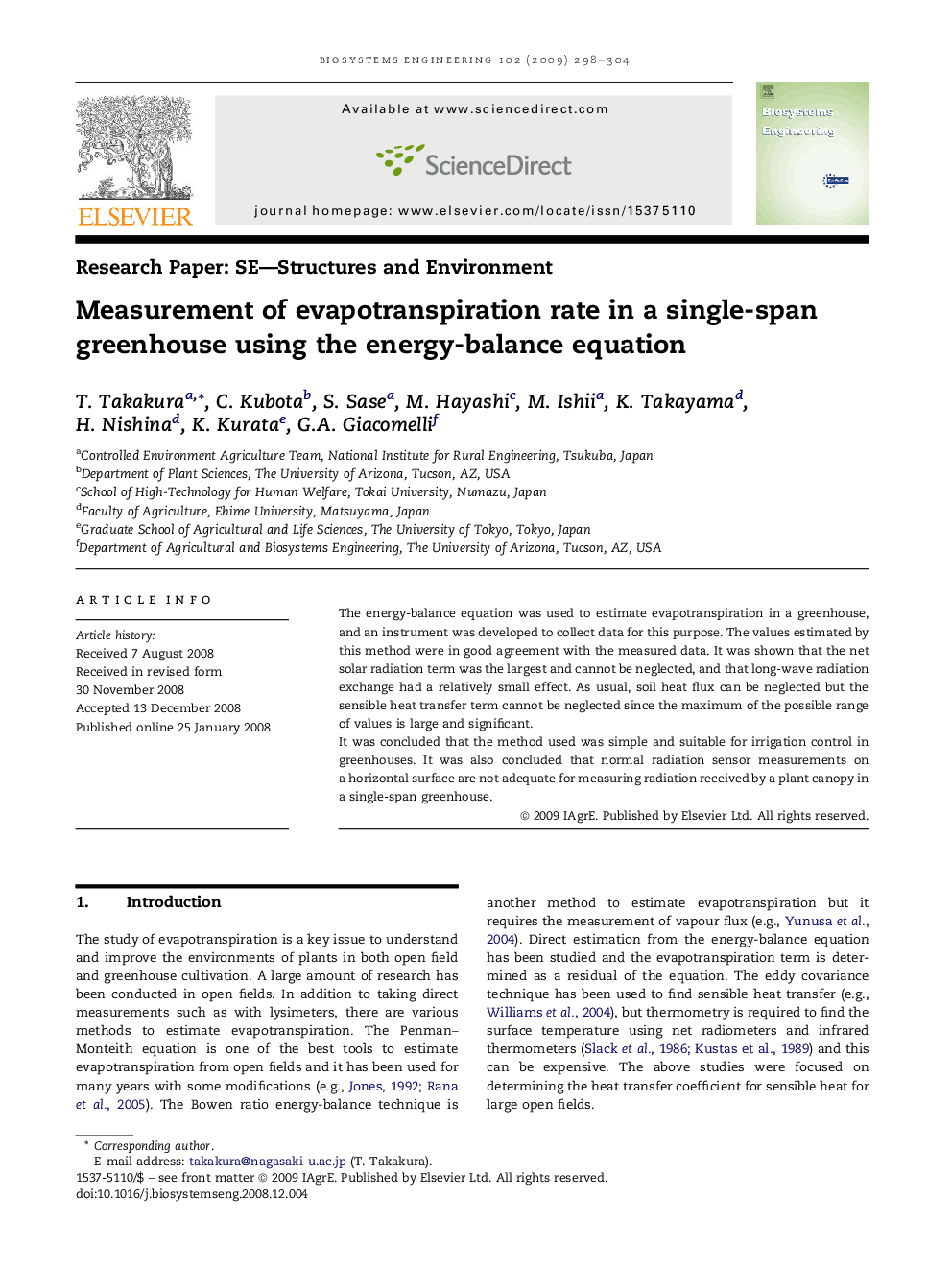 Measurement of evapotranspiration rate in a single-span greenhouse using the energy-balance equation