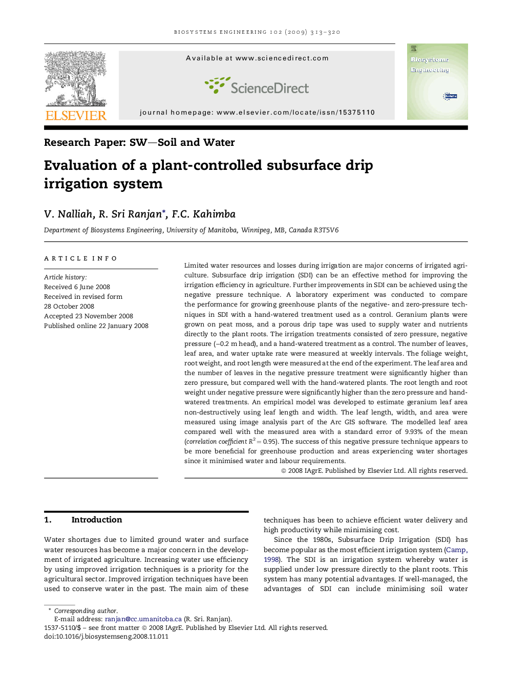 Evaluation of a plant-controlled subsurface drip irrigation system