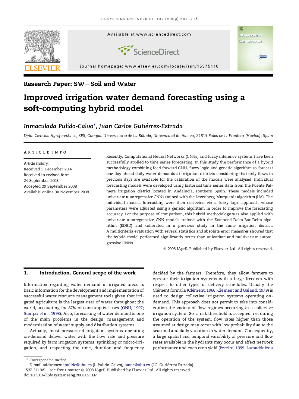 Improved irrigation water demand forecasting using a soft-computing hybrid model