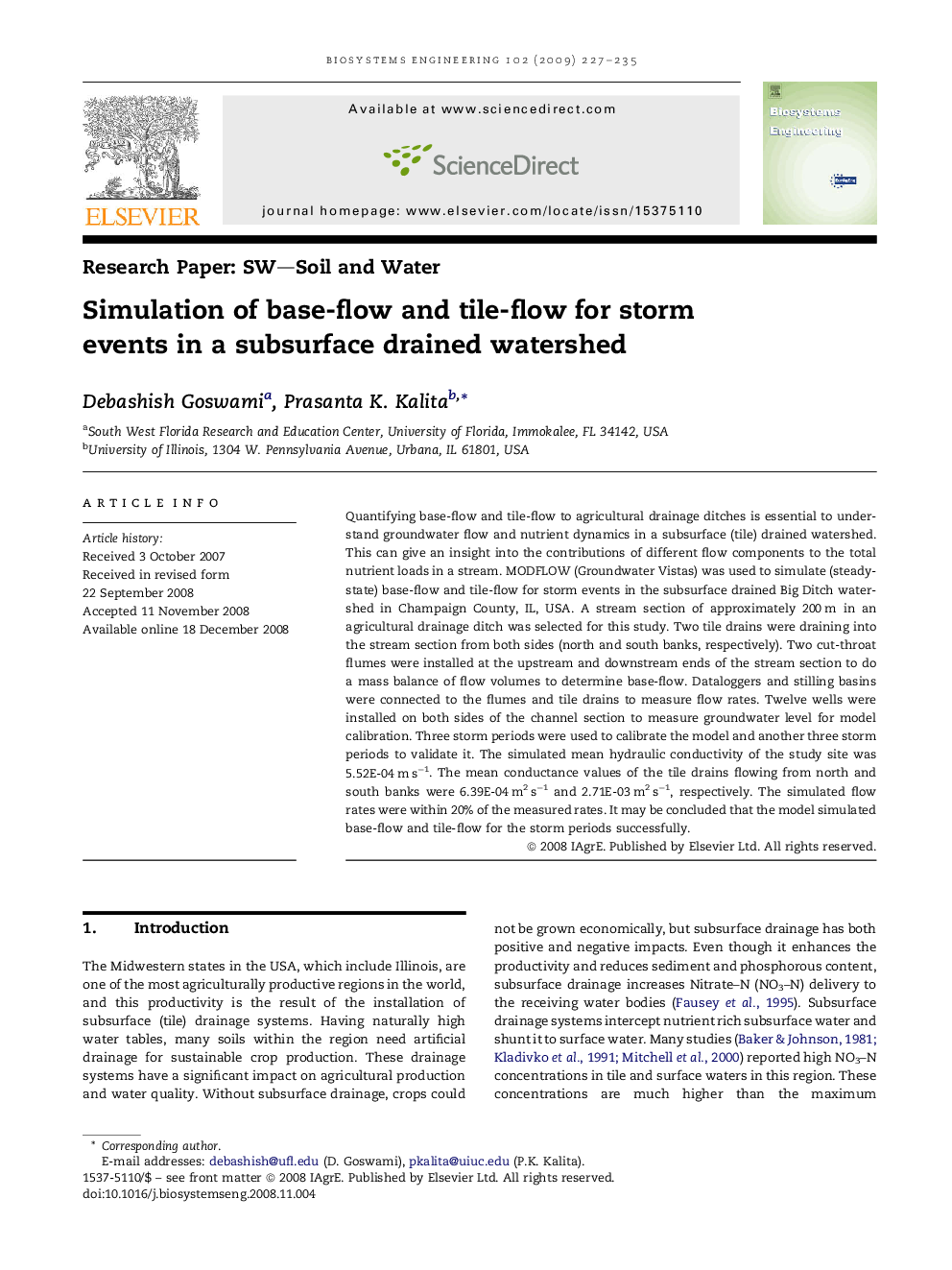 Simulation of base-flow and tile-flow for storm events in a subsurface drained watershed