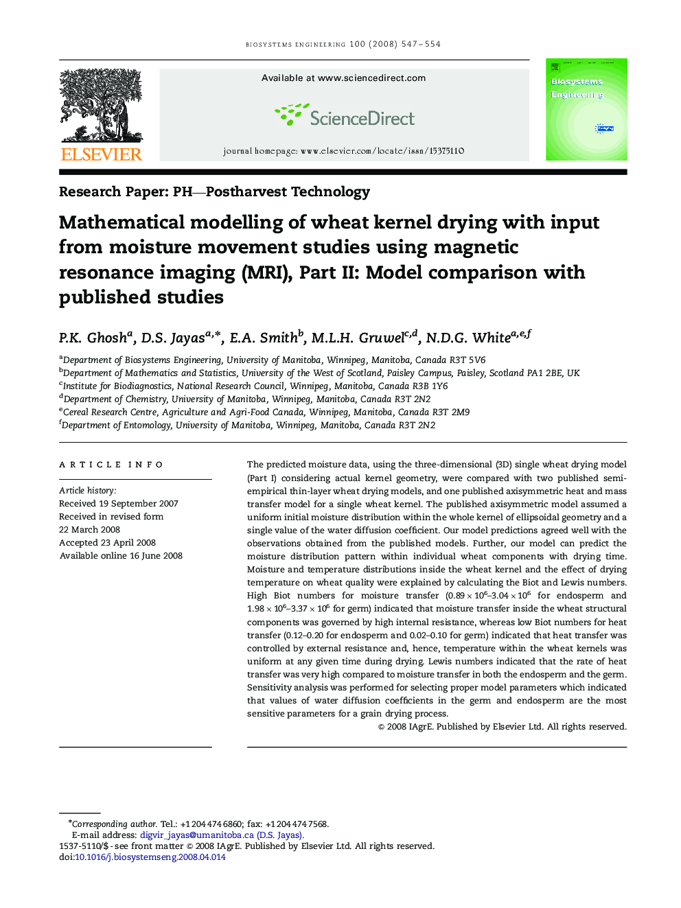 Mathematical modelling of wheat kernel drying with input from moisture movement studies using magnetic resonance imaging (MRI), Part II: Model comparison with published studies