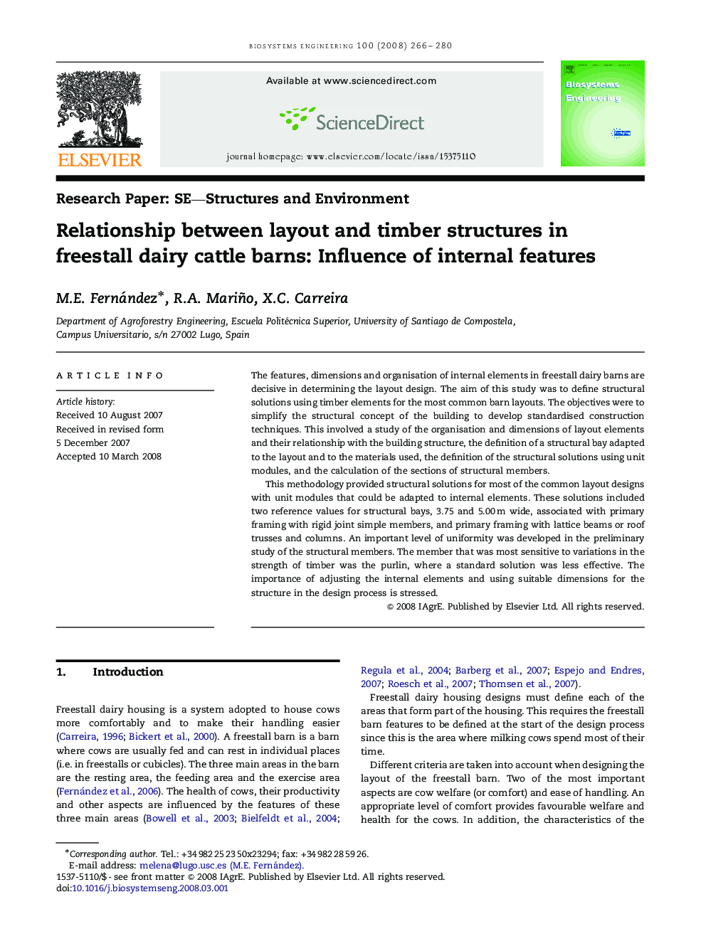 Relationship between layout and timber structures in freestall dairy cattle barns: Influence of internal features