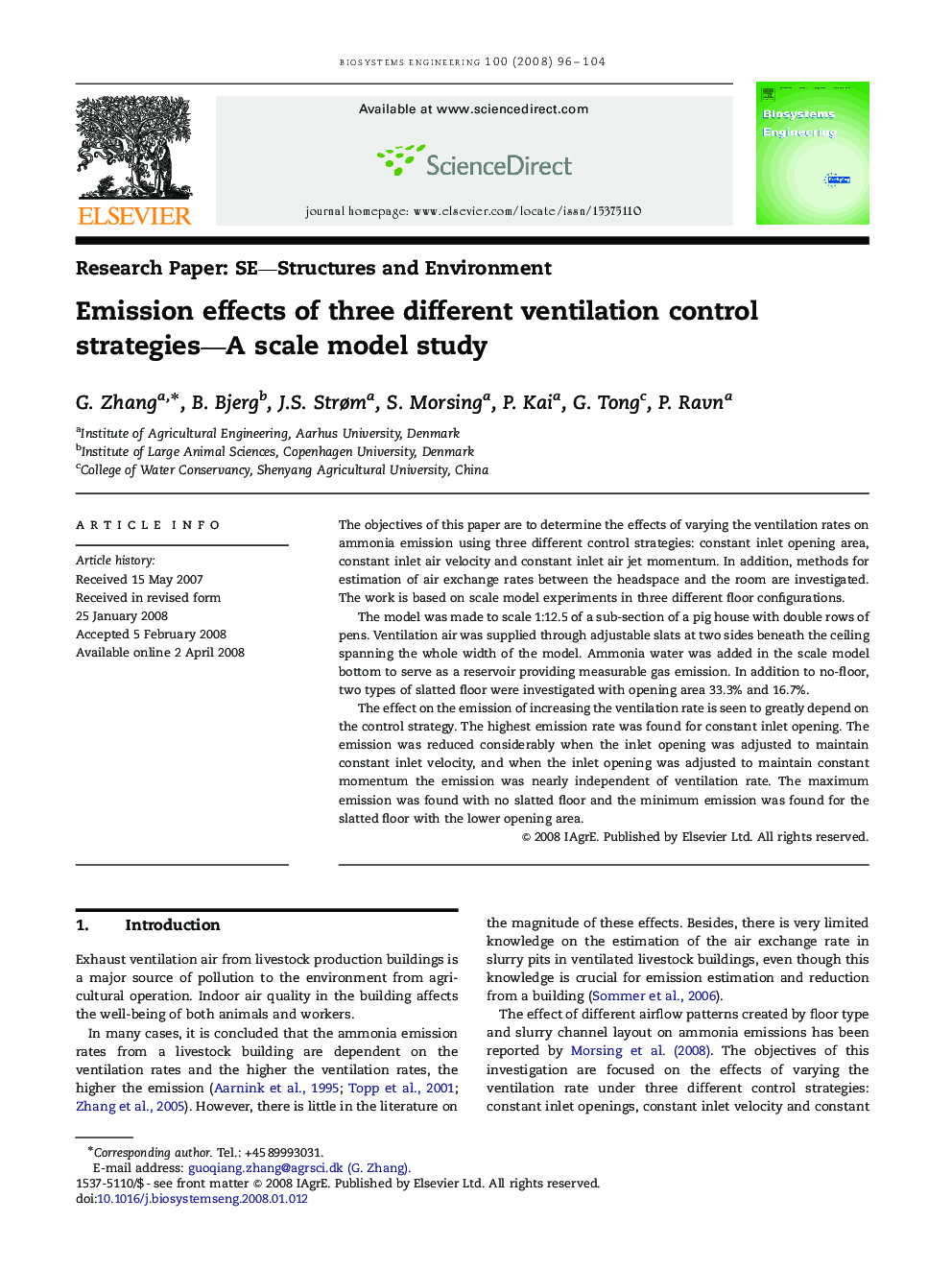 Emission effects of three different ventilation control strategies—A scale model study