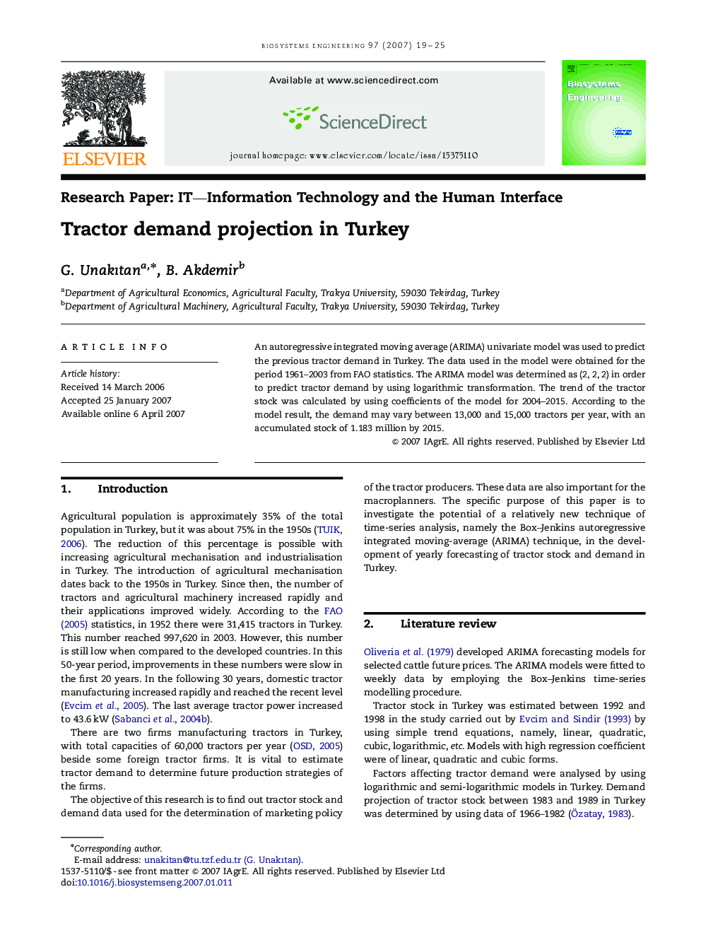 Tractor demand projection in Turkey