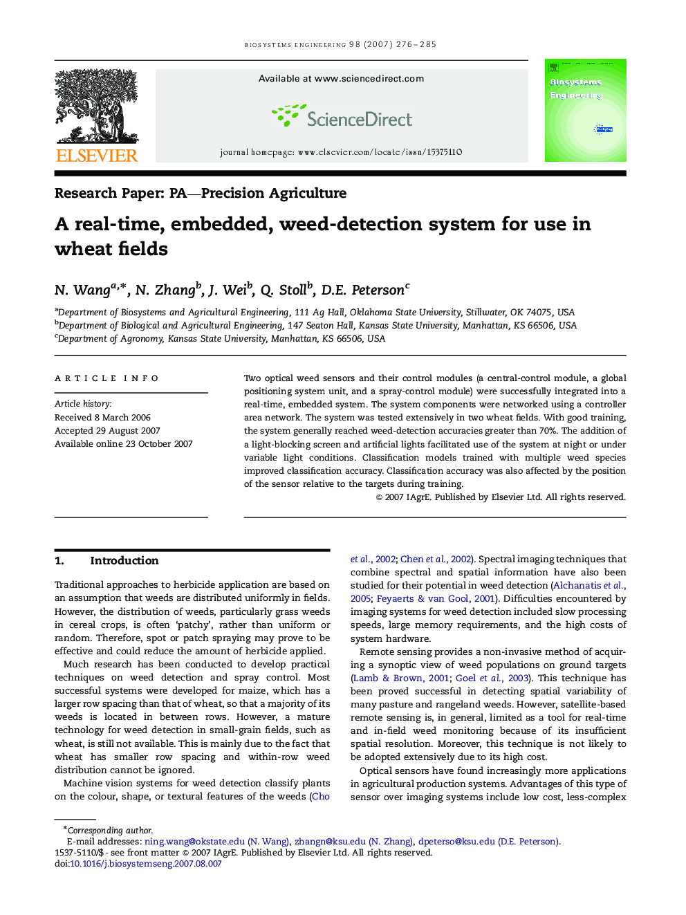 A real-time, embedded, weed-detection system for use in wheat fields