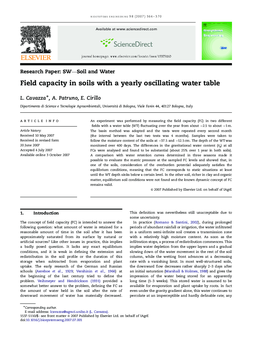 Field capacity in soils with a yearly oscillating water table