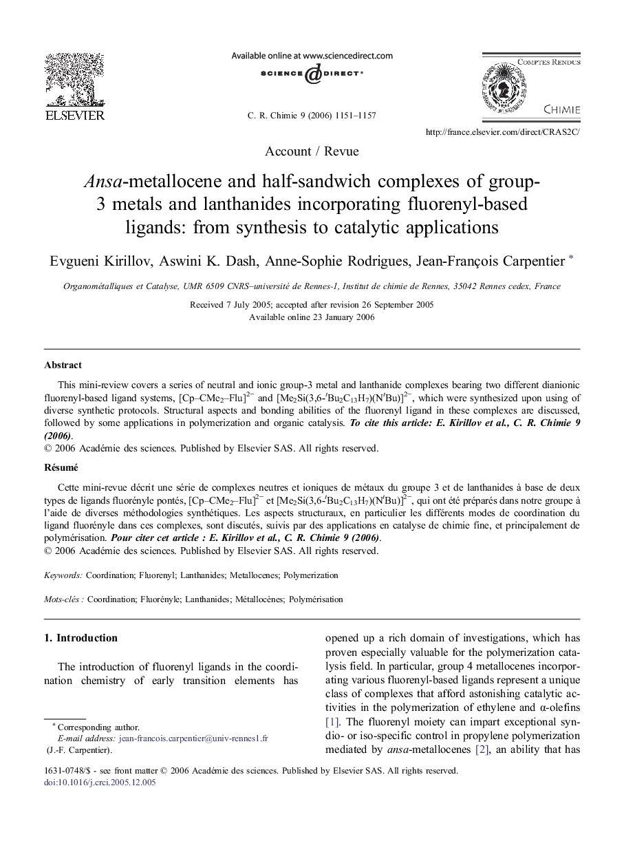 Ansa-metallocene and half-sandwich complexes of group-3 metals and lanthanides incorporating fluorenyl-based ligands: from synthesis to catalytic applications