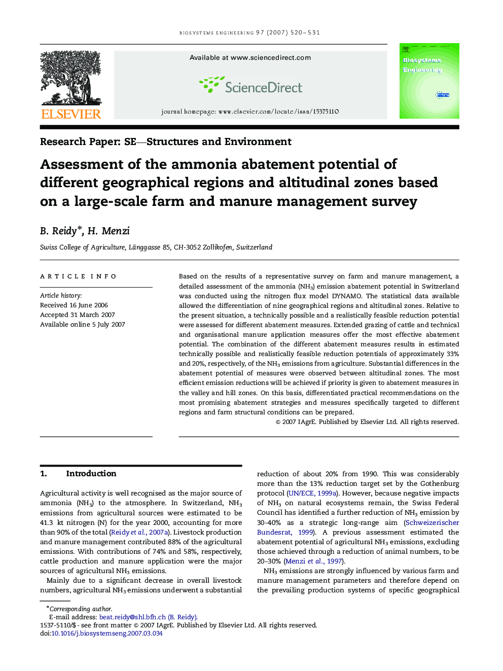 Assessment of the ammonia abatement potential of different geographical regions and altitudinal zones based on a large-scale farm and manure management survey