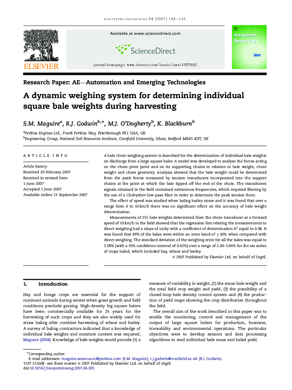 A dynamic weighing system for determining individual square bale weights during harvesting