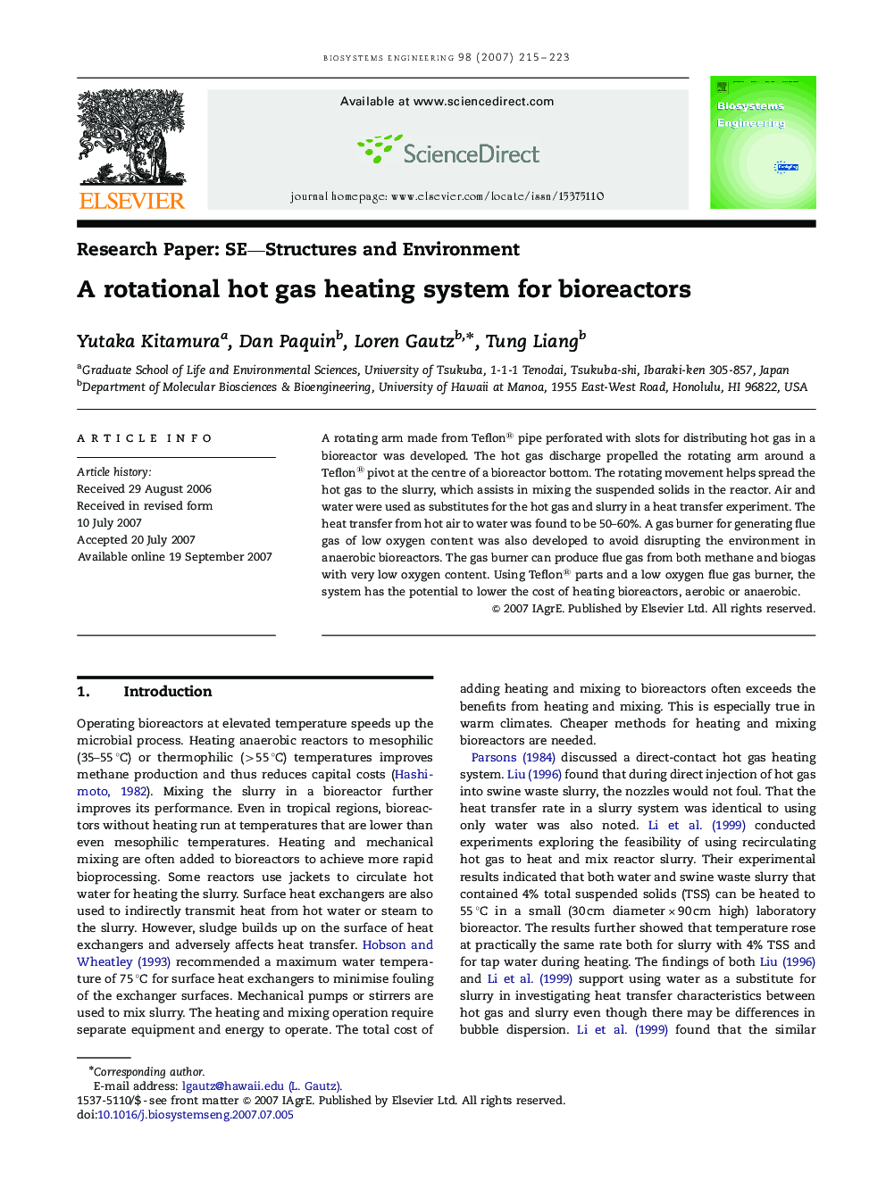 A rotational hot gas heating system for bioreactors