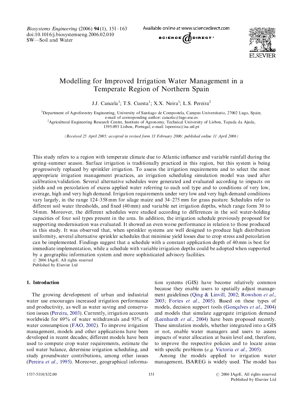 Modelling for Improved Irrigation Water Management in a Temperate Region of Northern Spain