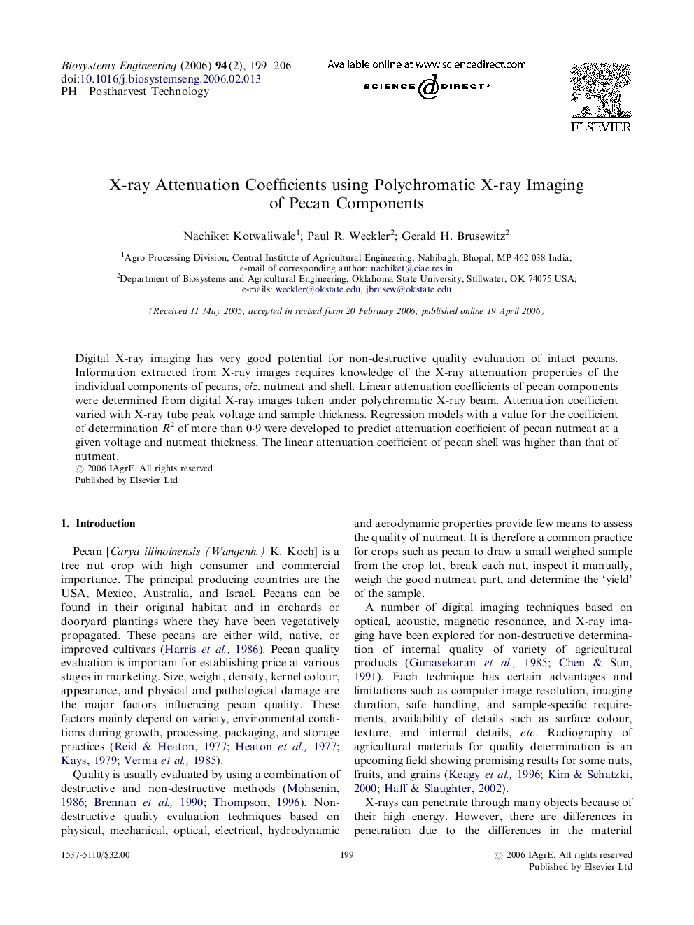 X-ray Attenuation Coefficients using Polychromatic X-ray Imaging of Pecan Components