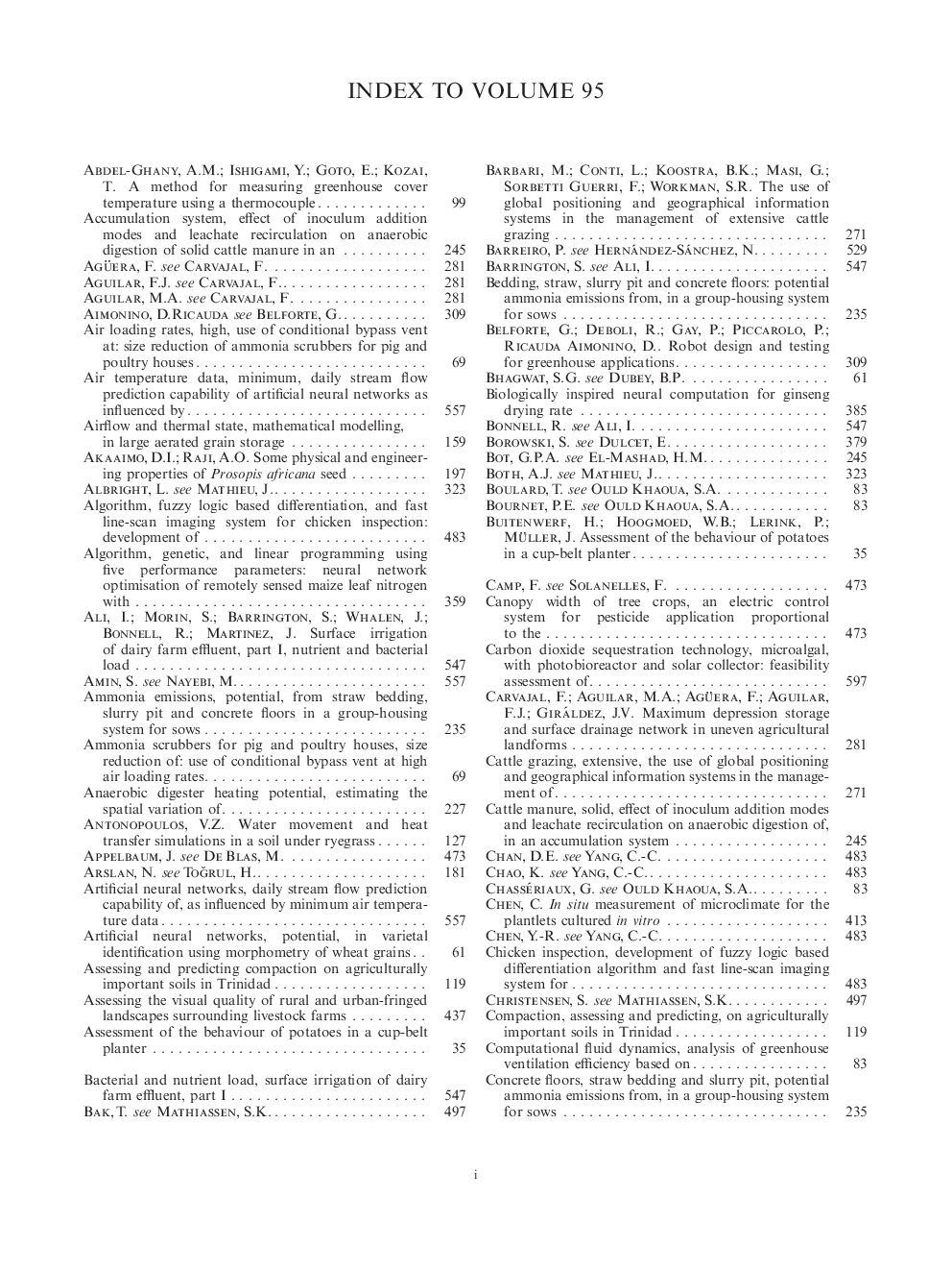 Index to Volume 95
