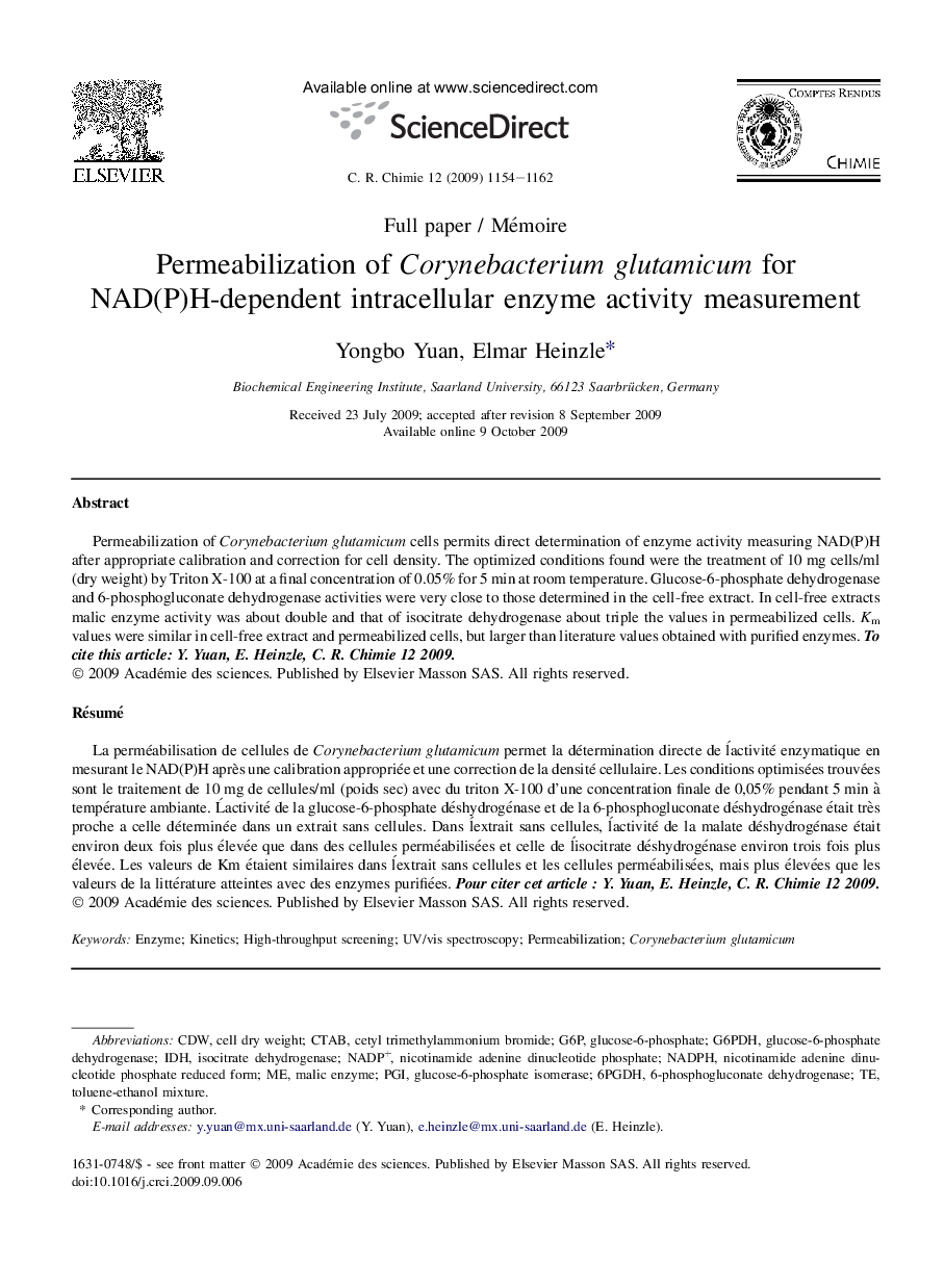 Permeabilization of Corynebacterium glutamicum for NAD(P)H-dependent intracellular enzyme activity measurement