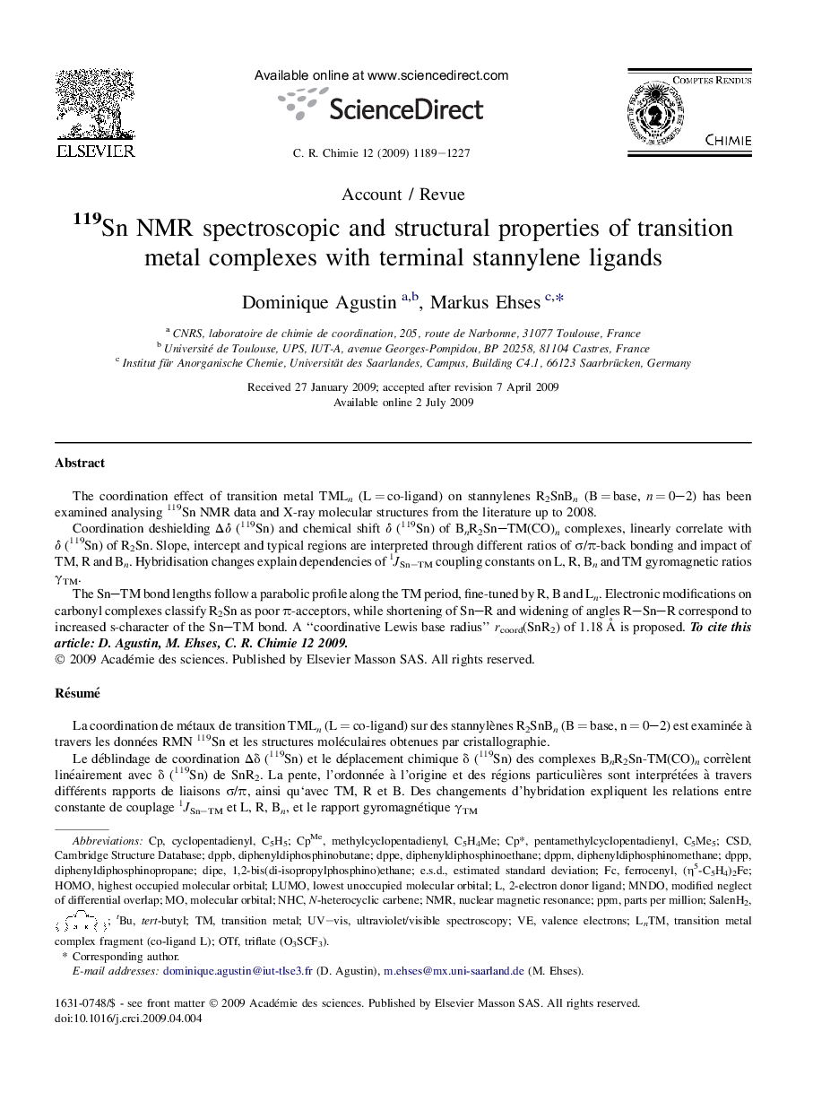 119Sn NMR spectroscopic and structural properties of transition metal complexes with terminal stannylene ligands