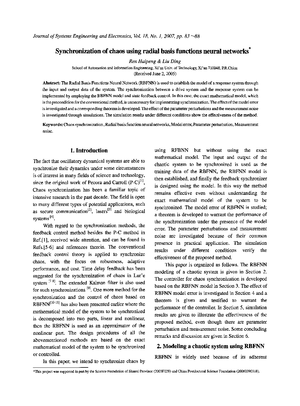 Synchronization of chaos using radial basis functions neural networks*