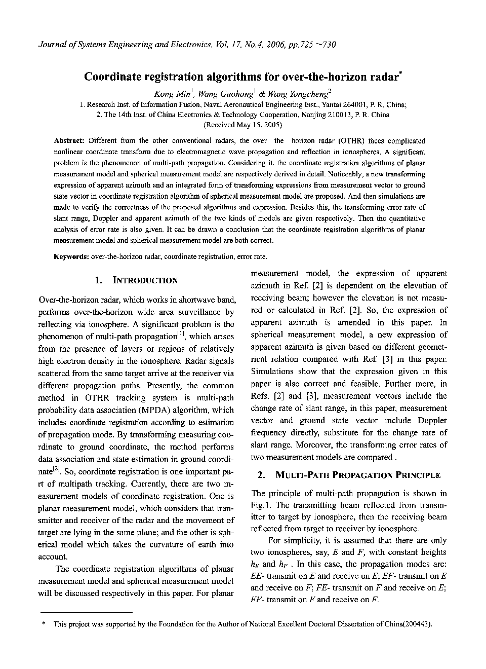 Coordinate registration algorithms for over-the-horizon radar*