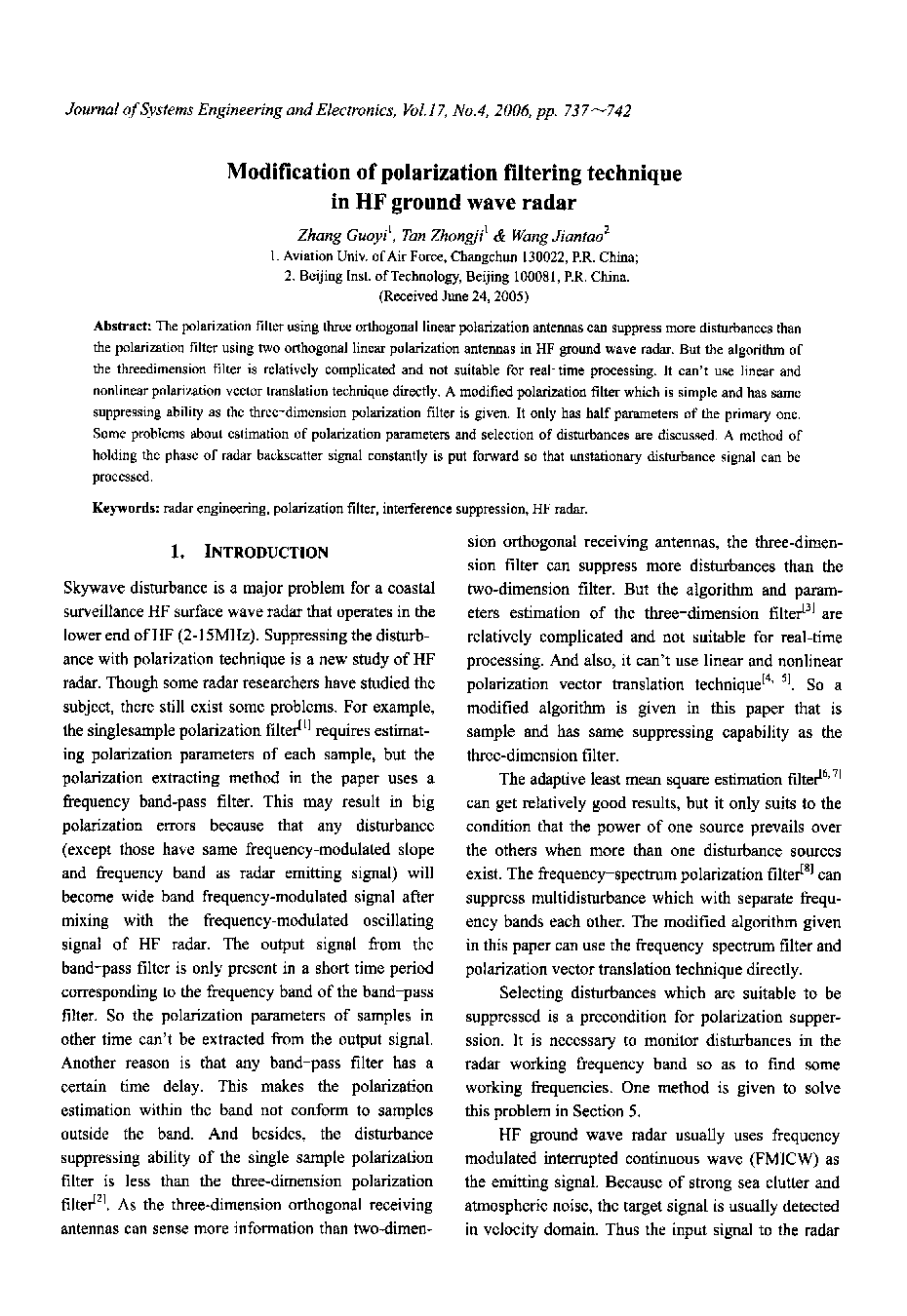 Modification of polarization filtering technique in HF ground wave radar