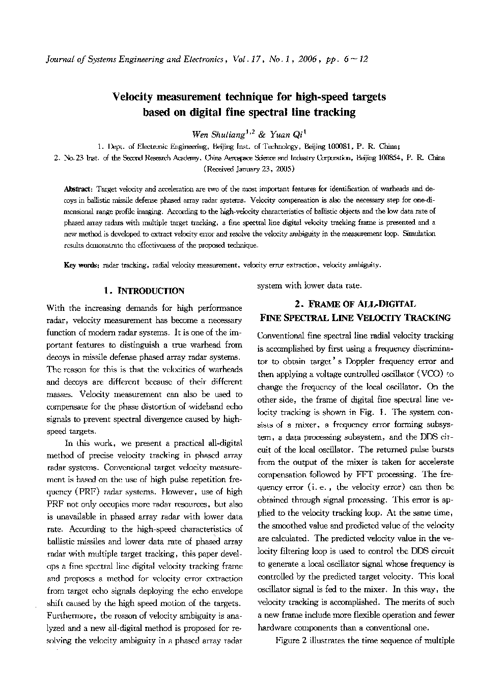 Velocity measurement technique for high-speed targets based on digital fine spectral line tracking