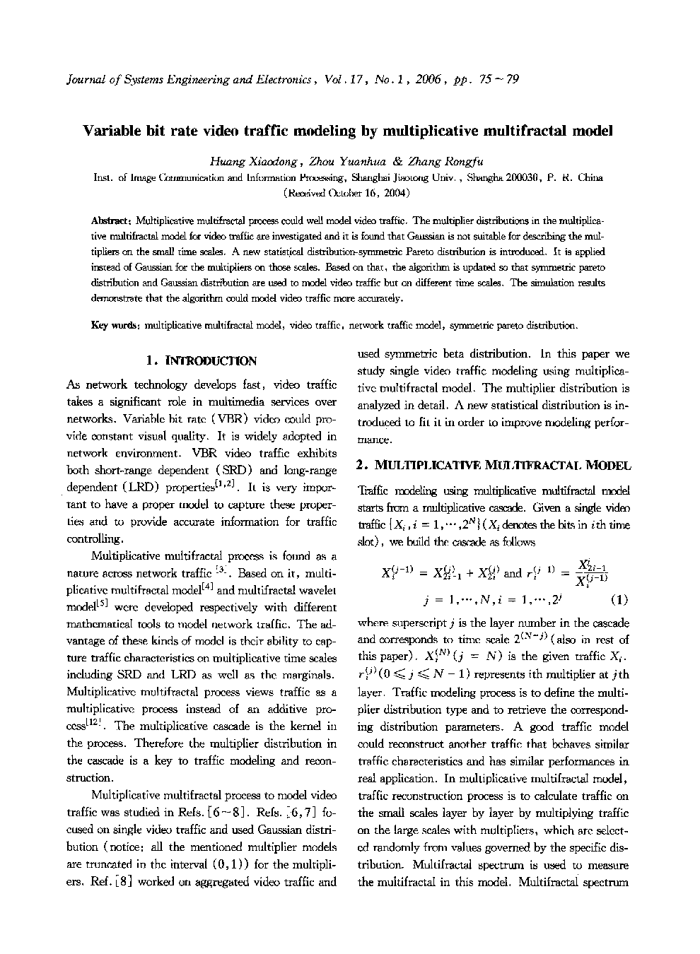 Variable bit rate video traffic modeling by multiplicative multifractal model