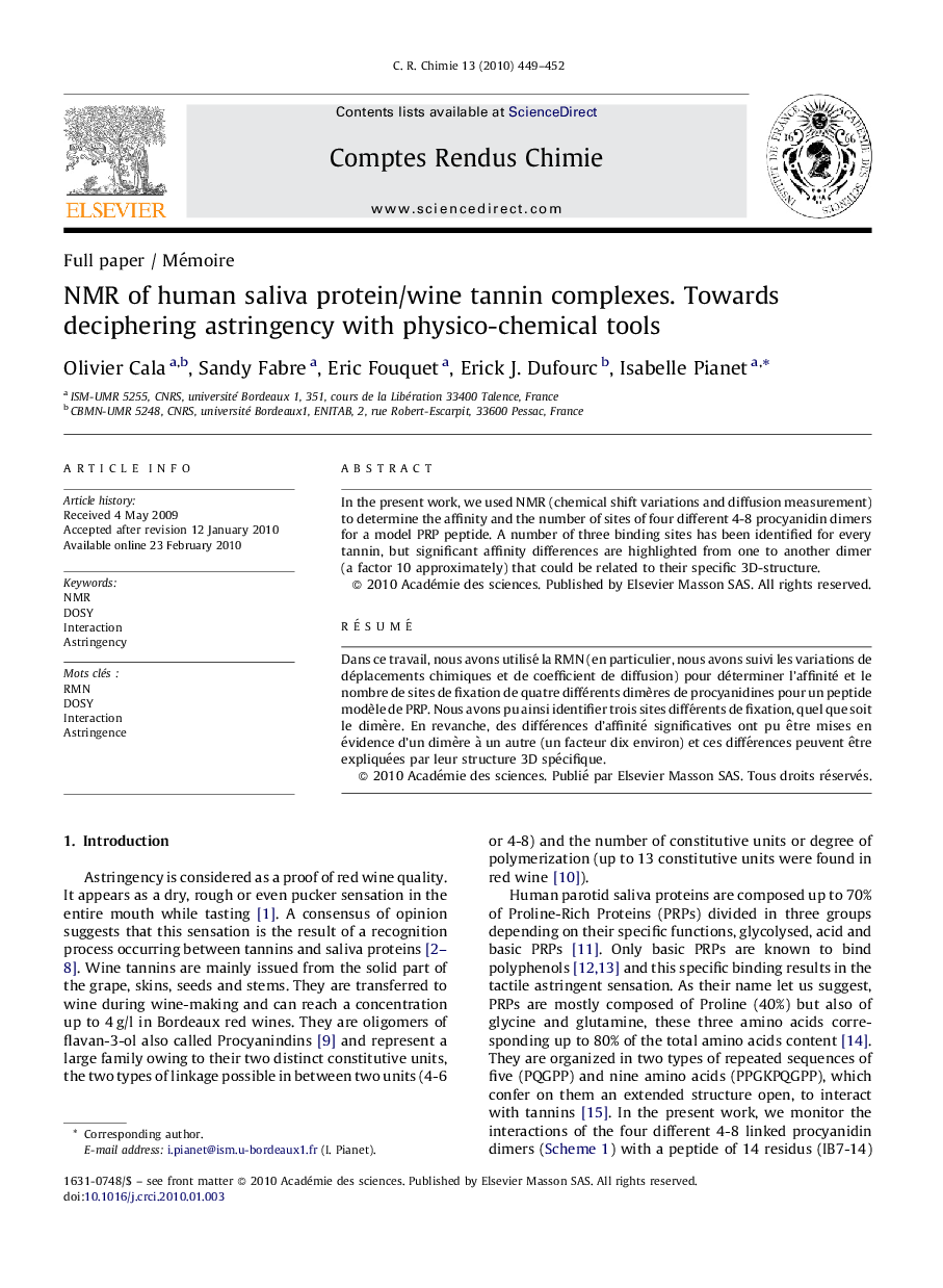 NMR of human saliva protein/wine tannin complexes. Towards deciphering astringency with physico-chemical tools