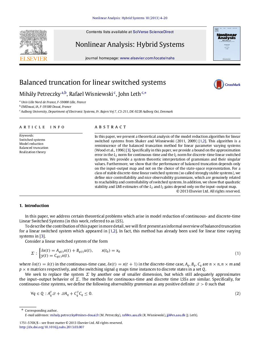 Balanced truncation for linear switched systems