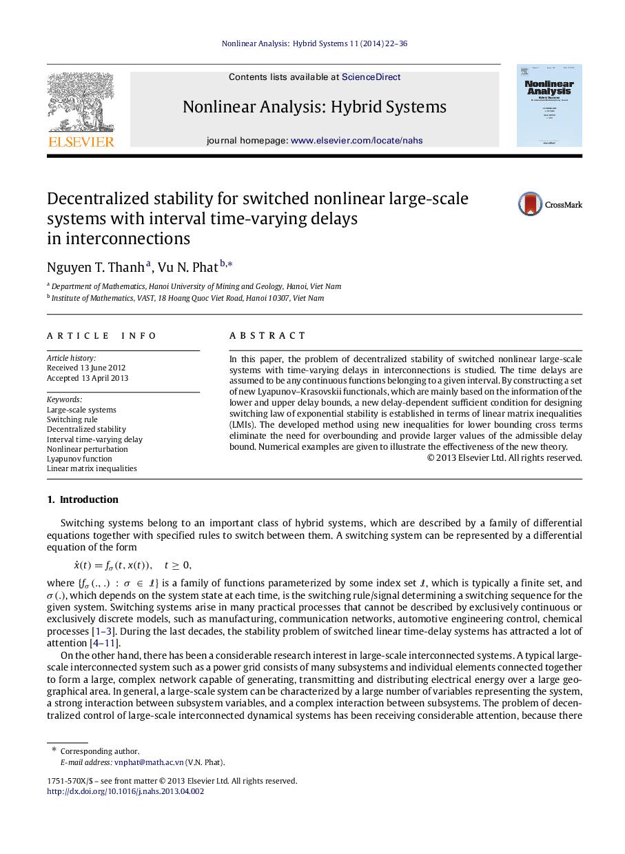 Decentralized stability for switched nonlinear large-scale systems with interval time-varying delays in interconnections