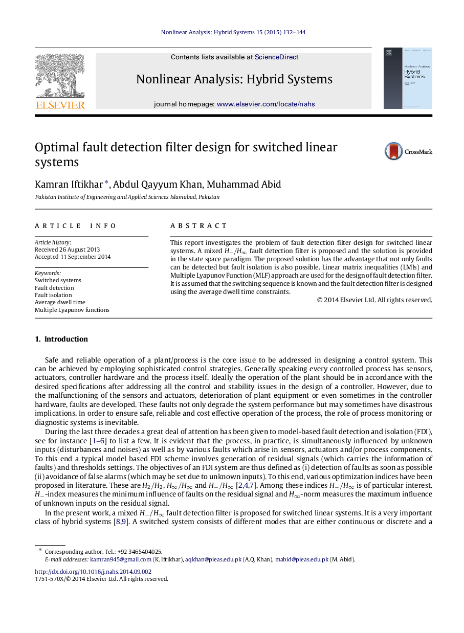 Optimal fault detection filter design for switched linear systems