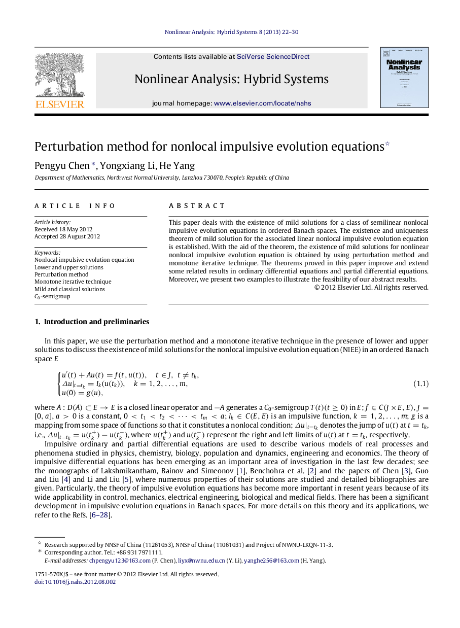 Perturbation method for nonlocal impulsive evolution equations 