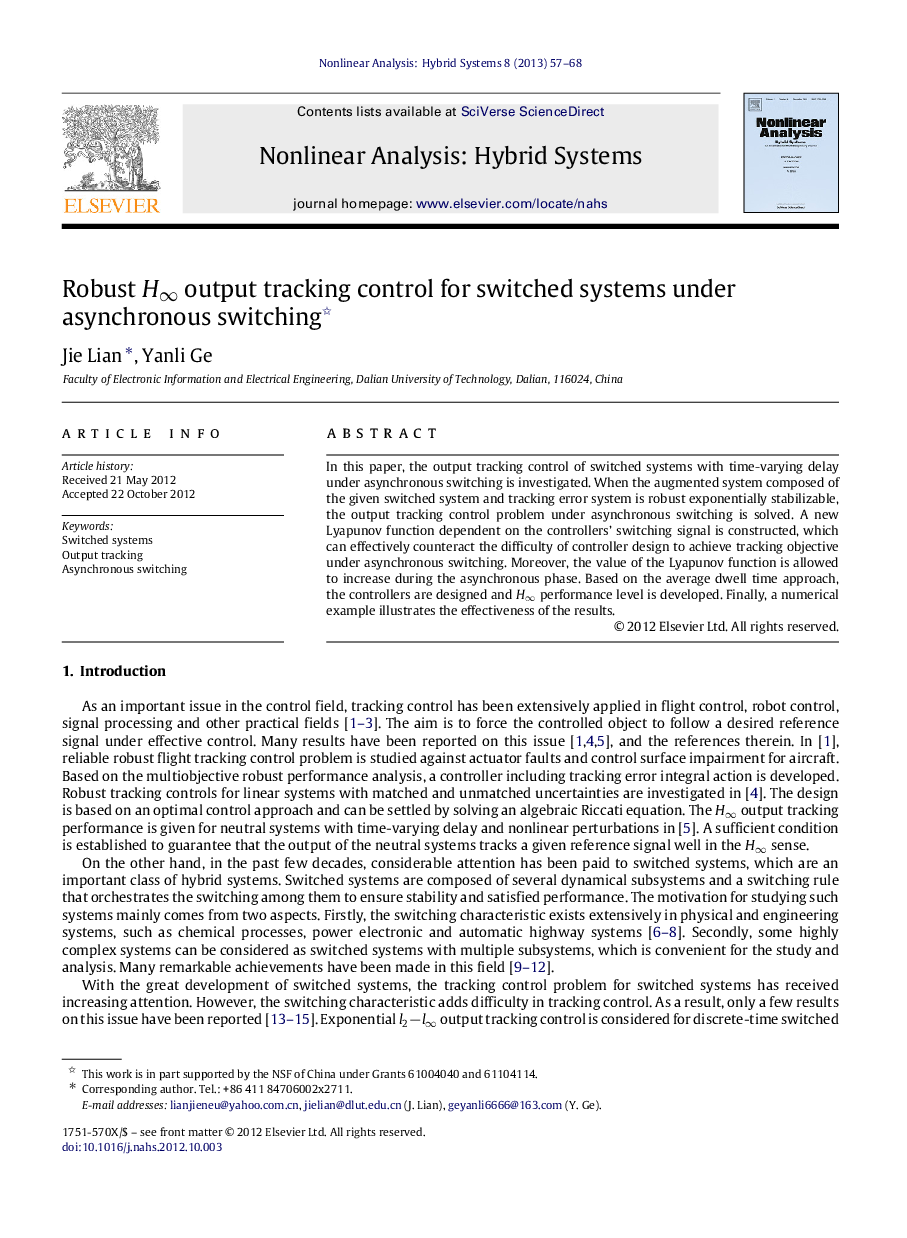 Robust H∞H∞ output tracking control for switched systems under asynchronous switching 