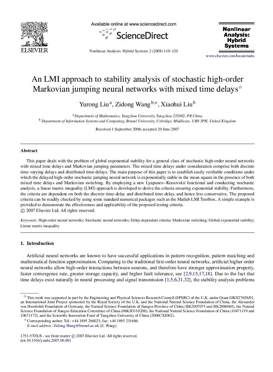 An LMI approach to stability analysis of stochastic high-order Markovian jumping neural networks with mixed time delays 