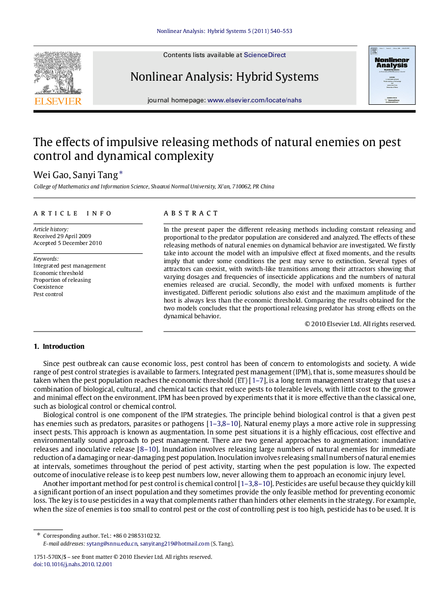 The effects of impulsive releasing methods of natural enemies on pest control and dynamical complexity