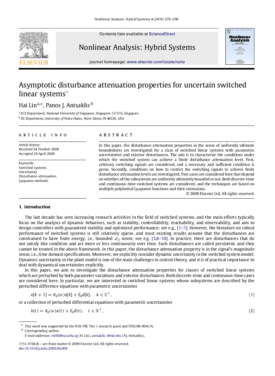 Asymptotic disturbance attenuation properties for uncertain switched linear systems