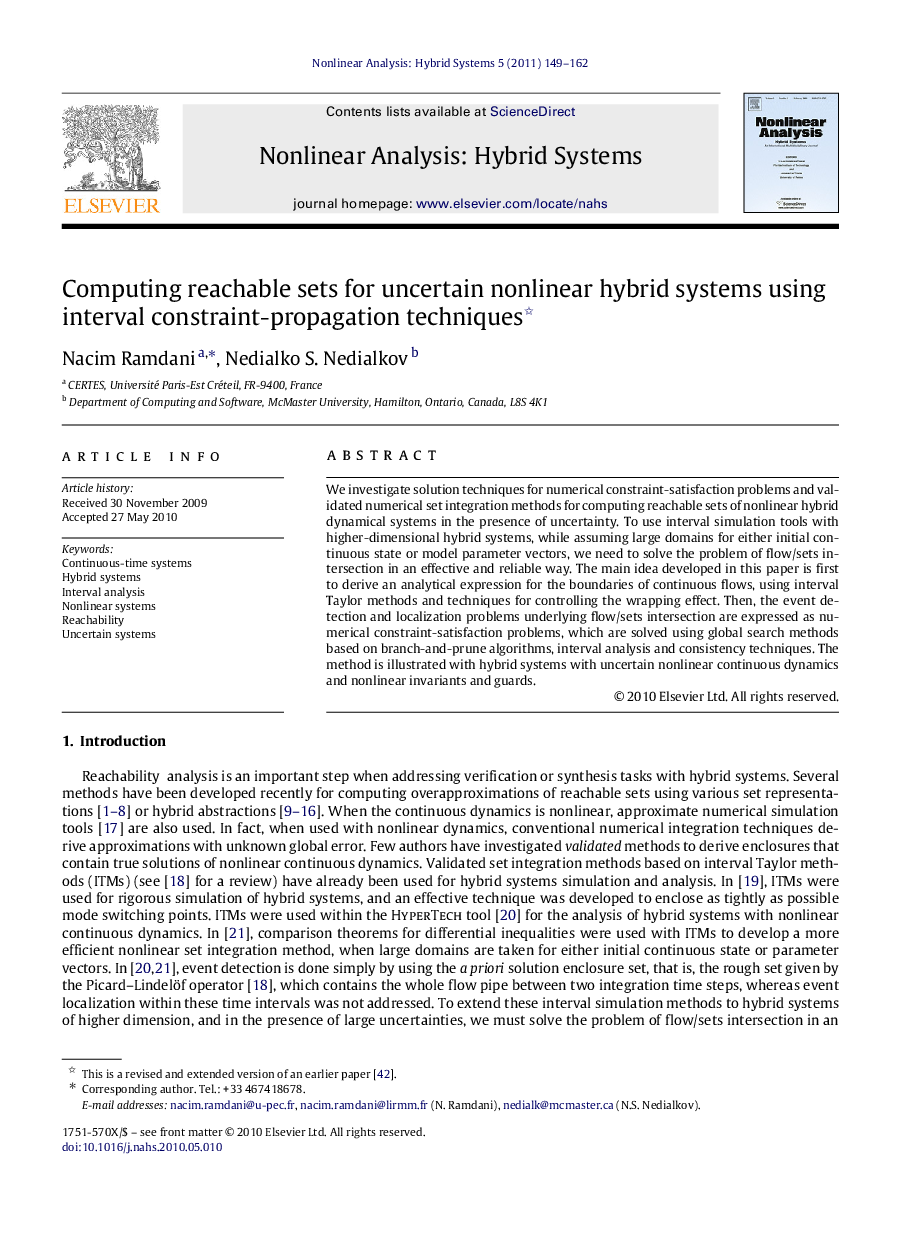 Computing reachable sets for uncertain nonlinear hybrid systems using interval constraint-propagation techniques 