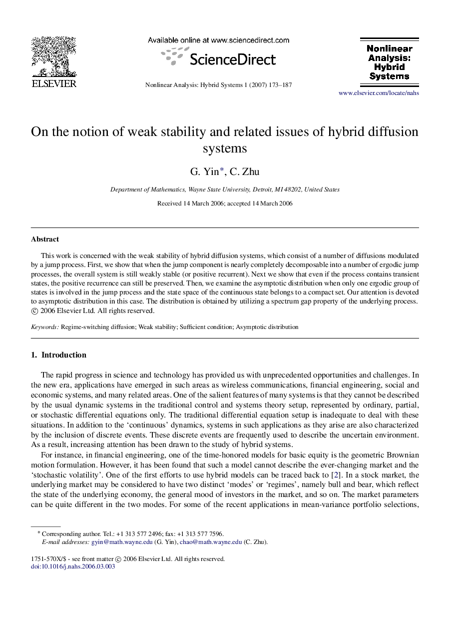 On the notion of weak stability and related issues of hybrid diffusion systems