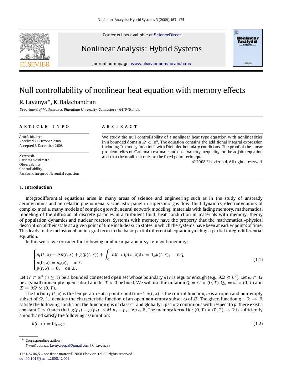 Null controllability of nonlinear heat equation with memory effects