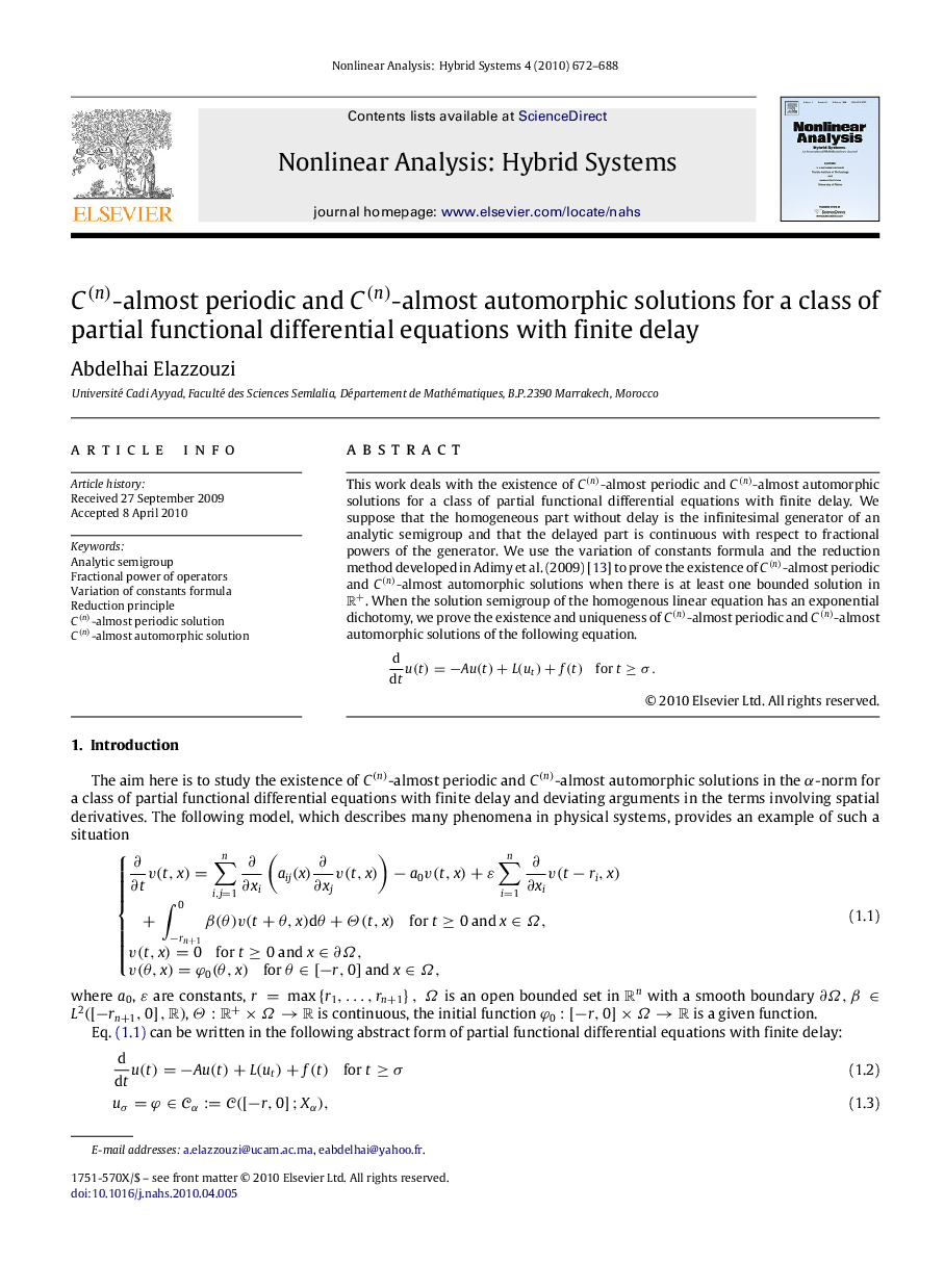 C(n)C(n)-almost periodic and C(n)C(n)-almost automorphic solutions for a class of partial functional differential equations with finite delay